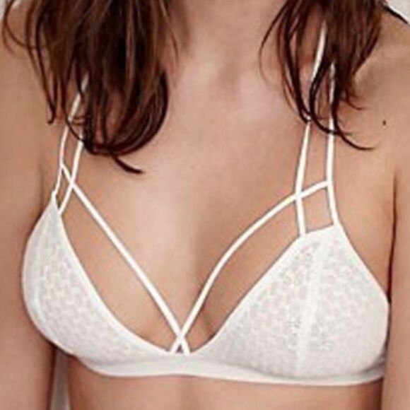 Black Mesh Strappy Bralette | Triangle Cage Lingerie Top - Picture 3 of 5